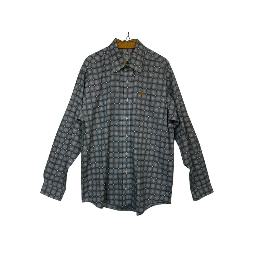 Cinch Button Down Shirt Mens Medium Gray Geometric Print Long Sleeve Western